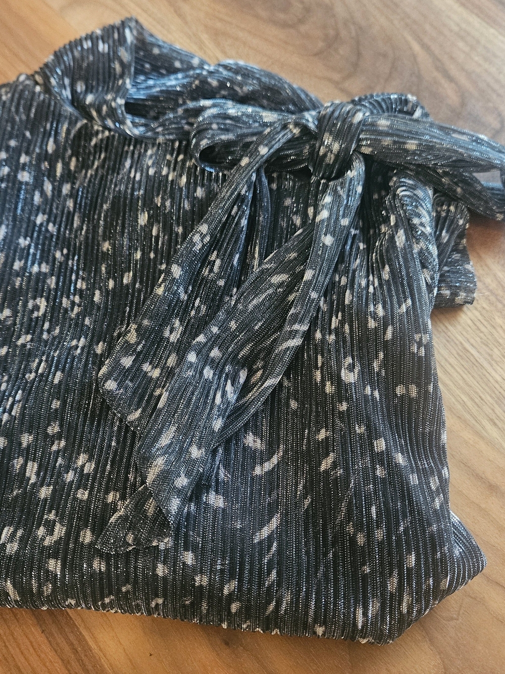 Dark Green Speckled Tie-Neck Long Sleeve Blouse Size M